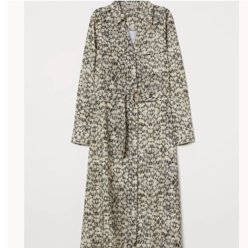 HM Womens XXL Ikat Animal Print Shirt Dress Long Sleeve Midi Neutral Button Down